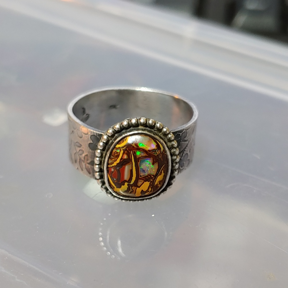 Sterling Silver .925 Boulder Opal Unique Ring 7